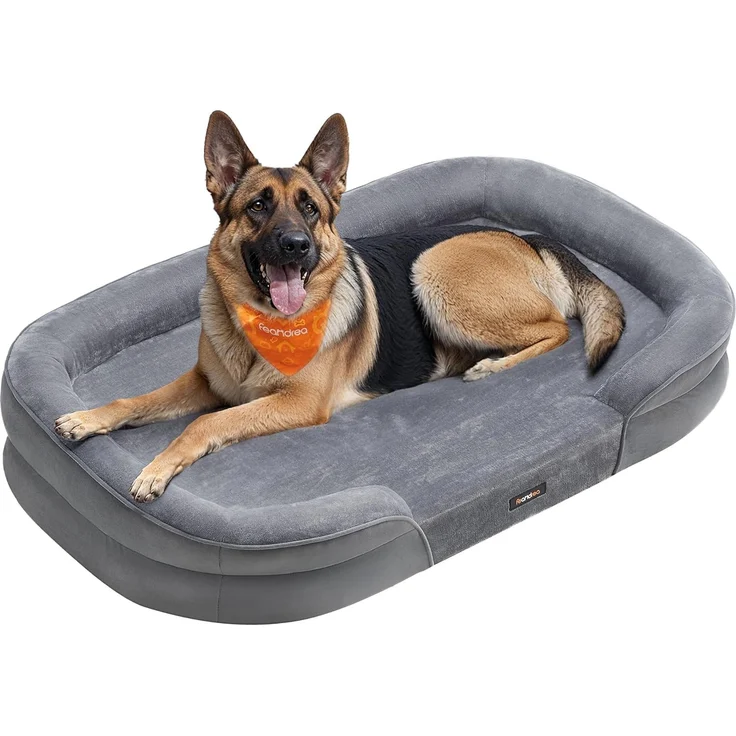 Feandrea Hundebett, Hundekissen, für extra große Hunde, 122 x 85 x 20 cm, orthopädisch, wasserdichte Innenschicht, erhöhte Ränder, Abnehmbarer, waschbarer Bezug, rutschfest, hellgrau PGW284G01