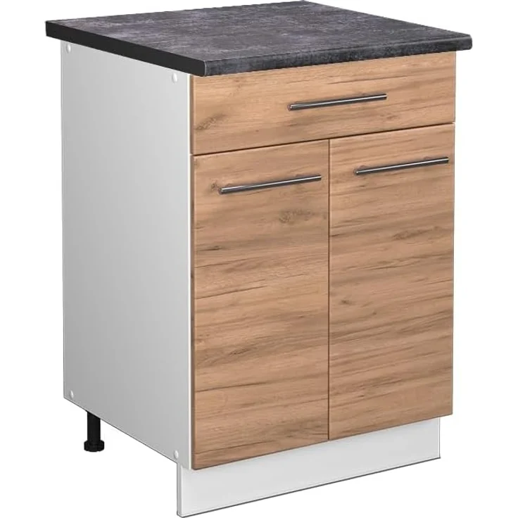 Vicco Küchenunterschrank Fame-Line, Goldkraft Eiche/Weiß, 60 cm mit Schublade, AP Anthrazit