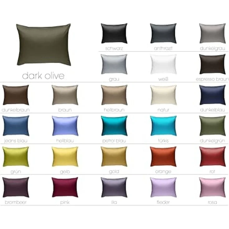 Mako-Satin / Baumwollsatin Bettwäsche uni / einfarbig dark olive Kissenbezug 70x90 cm – Bild 4