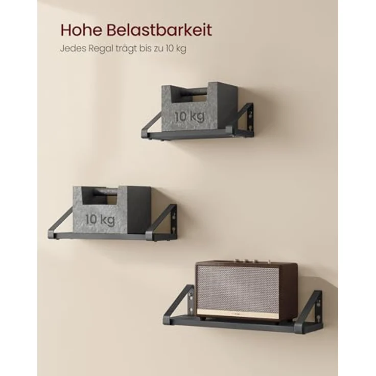 VASAGLE Wandregal, Schweberegal, 3er Set, Regalbrett, 2 Montagemöglichkeiten, Regal zur Präsentation, für Wohnzimmer, Küche, Arbeitszimmer, Badezimmer, tintenschwarz-Mattschwarz LWS033B10 – Bild 7