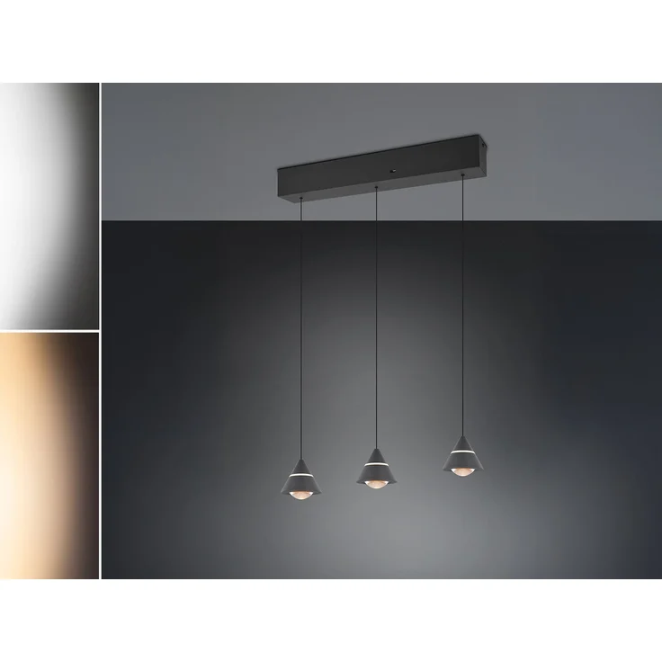 LED Pendelleuchte ROMEO höhenverstellbar, 3-flammig Schwarz, Breite 55cm – Bild 3