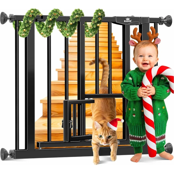 KIDIZ® Türschutzgitter Absperrgitter Treppengitter Kindergitter | mit Türe für Hunde und Katzen, Haustier | ohne Bohren | erweiterbar | kombinierbar mit Y-Spindeln | schwenkbar, Größe: 74-87 cm