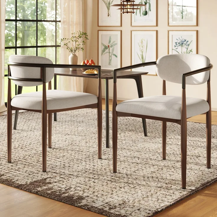 Esszimmerstühle 2er-Set, Leinenstoff & Metall, ergonomisch, gepolstert, verstellbare Beine, modern & bequem,Beige