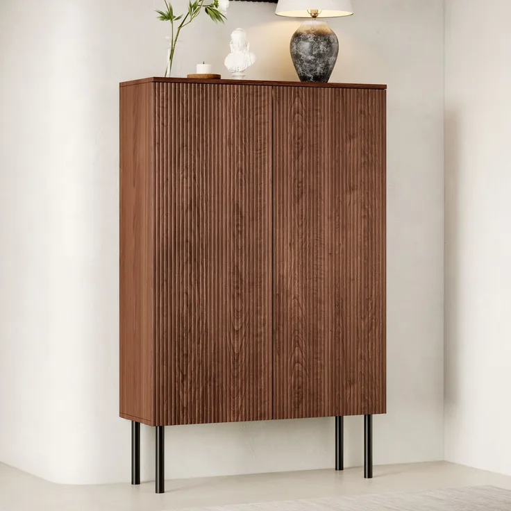 ZUBALIYA Vitrinenschrank 80 x 35 x 145 cm, Weinschrank mit LED-Beleuchtung und Spiegelrückwand, Glasschrank mit Glasboden, Rillenfront, Barschrank für Wohnzimmer, Esszimmer und Küche