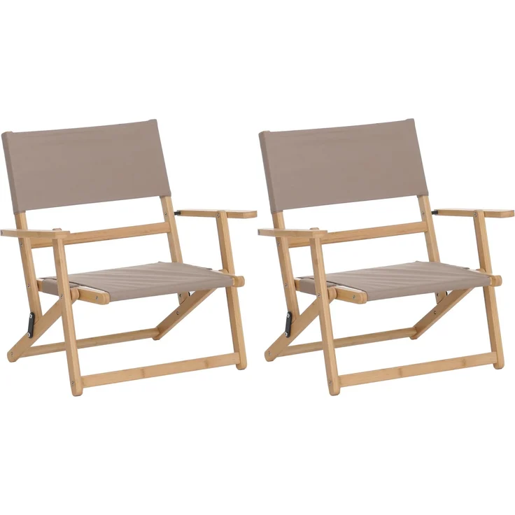 2er-Set Bambus Campingstuhl HWC-Q42, Gartenstuhl Balkonstuhl Freizeitstuhl klappbar Outdoor Stoff/Textil ~ creme – Bild 9