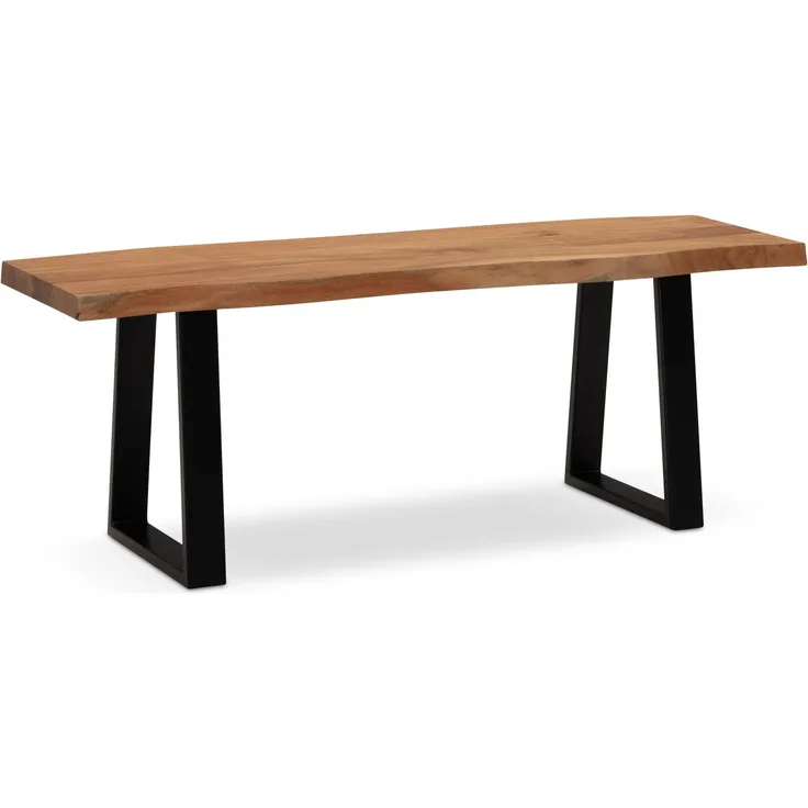 Garderobenbank 120x40x45,5cm Akazie Massivholz Baumkante Metall Trapezbeine Schwarz