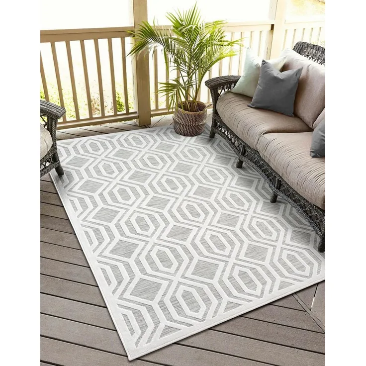 Wohnando Teppich MY-RUG Outdoor-Teppich "Fantasia" 230X160 cm, grau, rechteckig, Höhe: 8 mm, mit schlichtem Hoch-Tief-Design