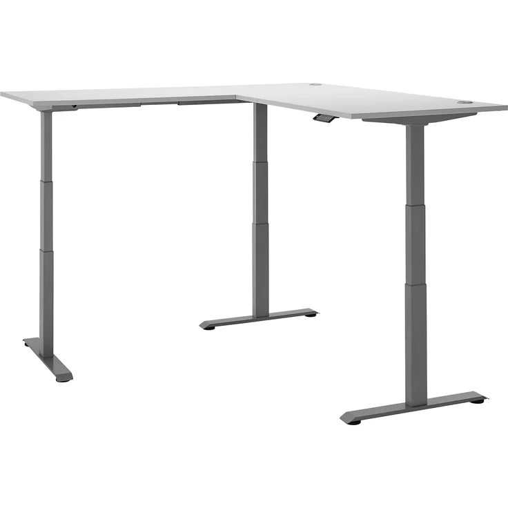 Eckschreibtisch >Ben< höhenverstellbar, weiss / silber - 180x74/117x177cm (BxHxT) – Bild 2
