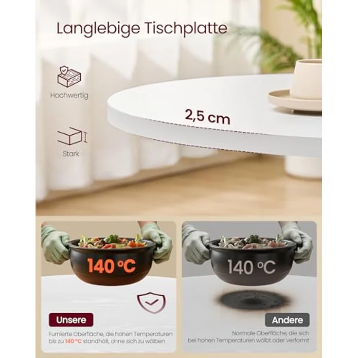VASAGLE Esstisch, Esszimmertisch, für 4 Personen, Landhausstil, wasserresistente Oberfläche, 80 cm d, 74,8 cm H, vielseitig, eichenfarben, KDTDE082W01 – Bild 5