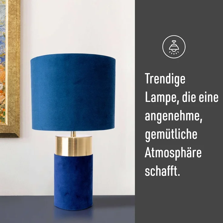 näve Tischleuchte Bordo, ohne Leuchtmittel, 1xE14, Textilschirm blau, Fuß blau gold, Höhe 32cm, Zuleitung 150cm – Bild 3
