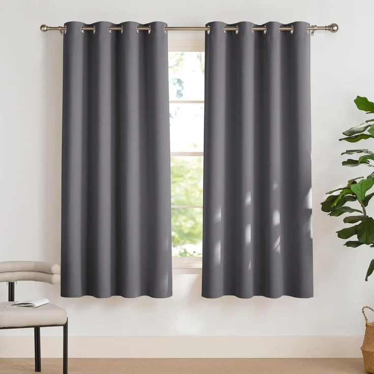 PONY DANCE Verdunkelungsvorhang Kurz Ösenschal 2er Set Gardinen Grau | H158 x B132 cm, Blickdicht, Thermovorhang Hitzeshcutz, Sichtschutz, UV-Schutz, Blackout Curtains, für Schlafzimmer