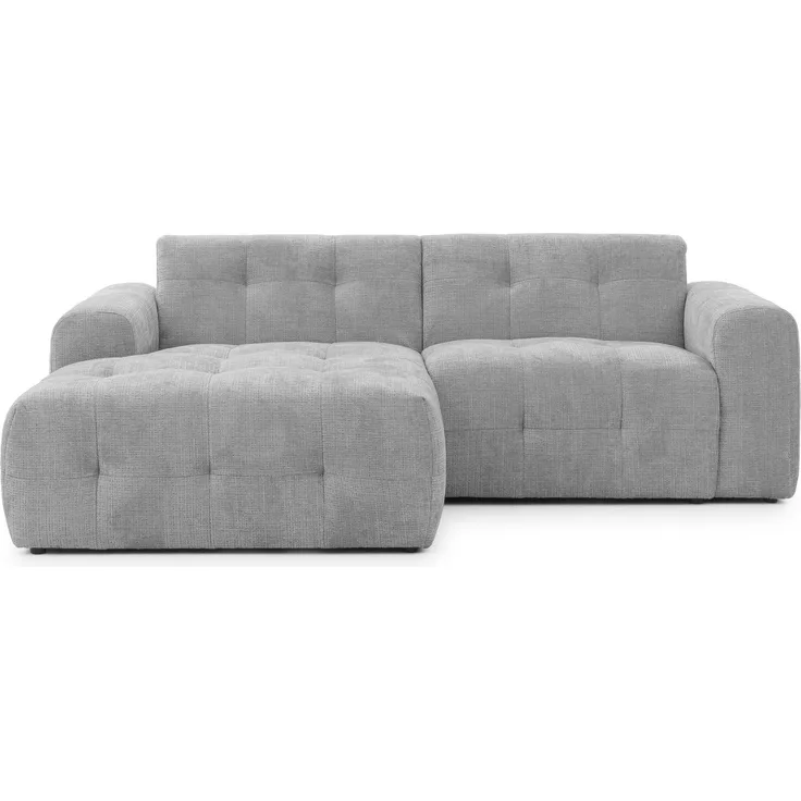 luma-home Modernes Ecksofa mit Ottomane links, markante Steppungen, Chenille in Hellgrau, 234 x 161 x 79cm