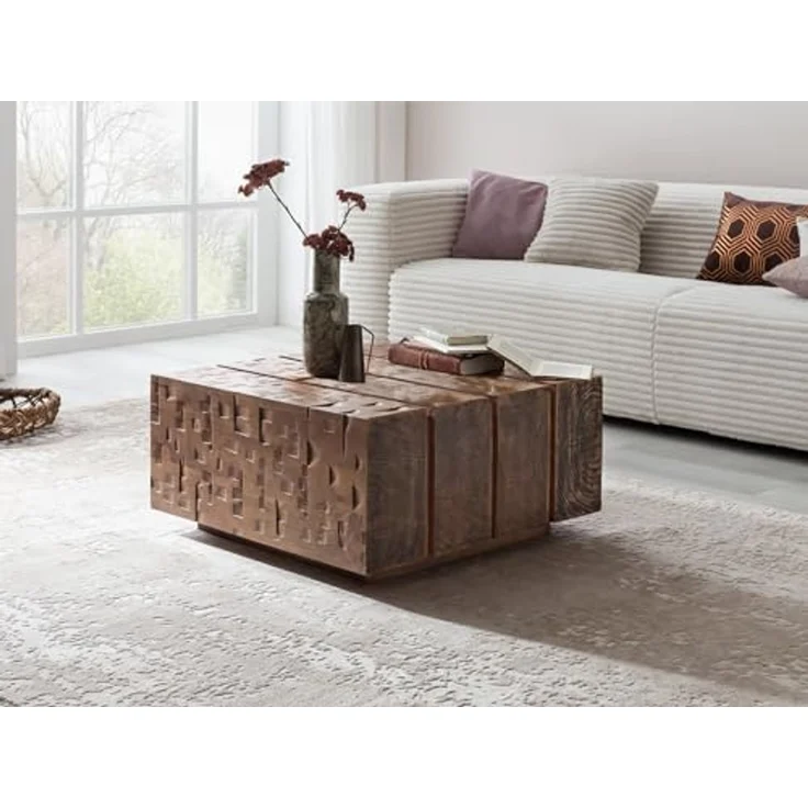 Couchtisch Otara 70x70 aus Mangoholz | Rustikaler Wohnzimmertisch – Bild 2