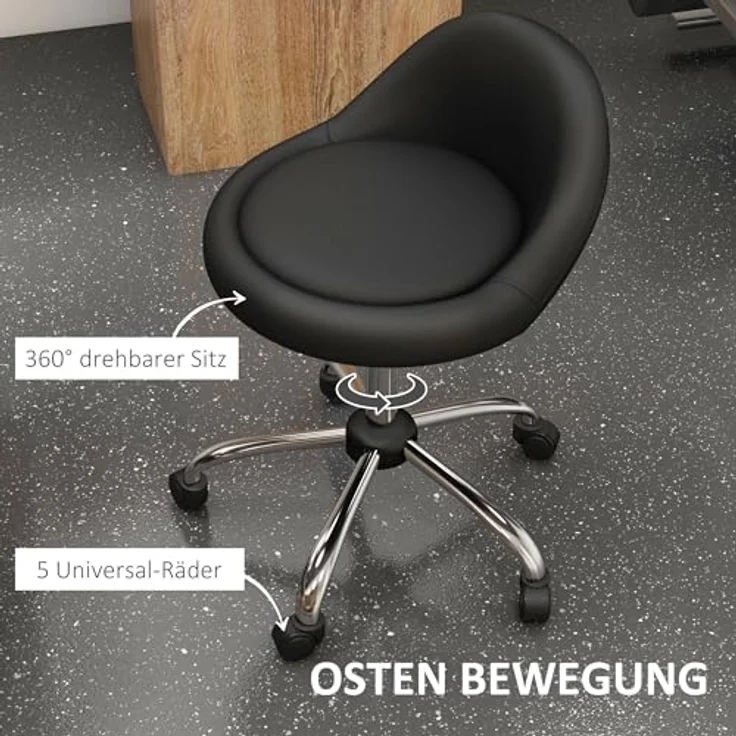 HOMCOM Rollsitz Höhenverstellbarer Arbeitshocker mit Rädern (Salonstuhl, 1 St, Bürohocker), Schwarz Ø50x63-83 cm – Bild 7