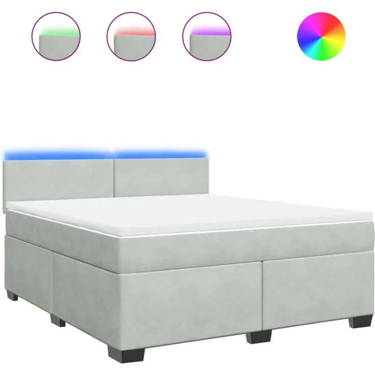 vidaXL Boxspringbett mit Matratze Hellgrau 180x200 cm Samt 3288672 – Bild 2