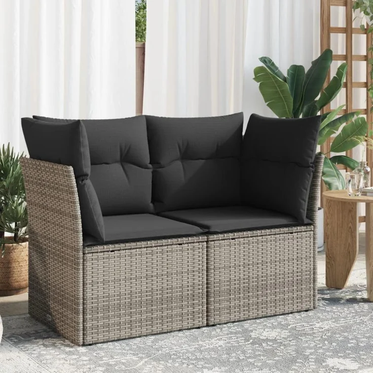 vidaXL Gartensofa 2-Sitzer mit Kissen Grau Poly Rattan 366137 – Bild 1