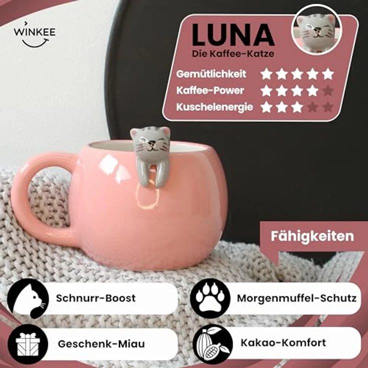 Winkee Becher Pet Friends Kaffeebecher Katze, Keramik – Bild 3