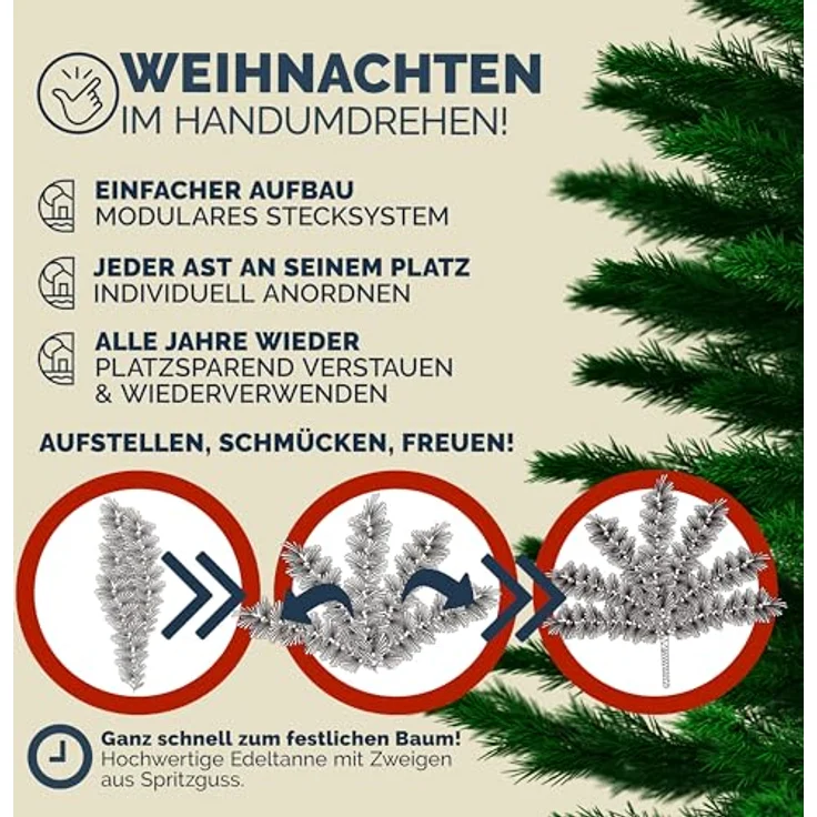 Casaria Künstlicher Weihnachtsbaum, 140cm dichte Spitzen naturgetreu Metallständer Schnellaufbau flammfest – Bild 4