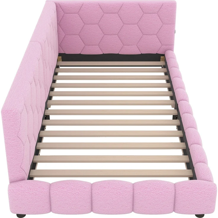 Schlafsofa mit Bettfunktion und Lattenrost, 90x200 cm, Polsterbett, Einzelbett, Jugendbett, Bezug aus Vlies – Bild 8