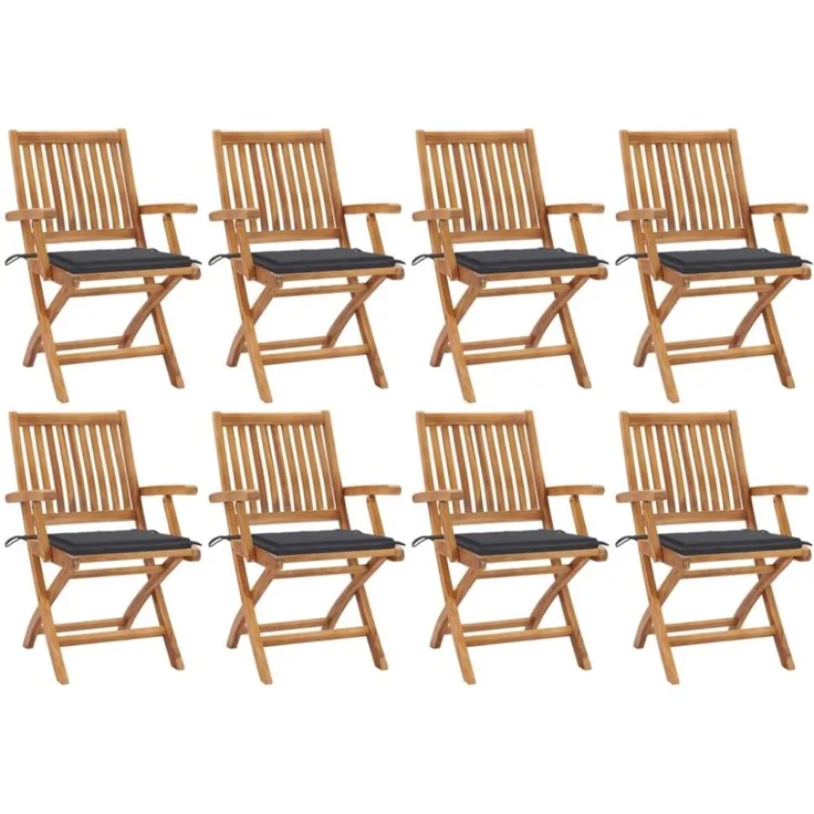 vidaXL Klappbare Gartenstühle mit Kissen 8 Stk. Massivholz Teak 3072777