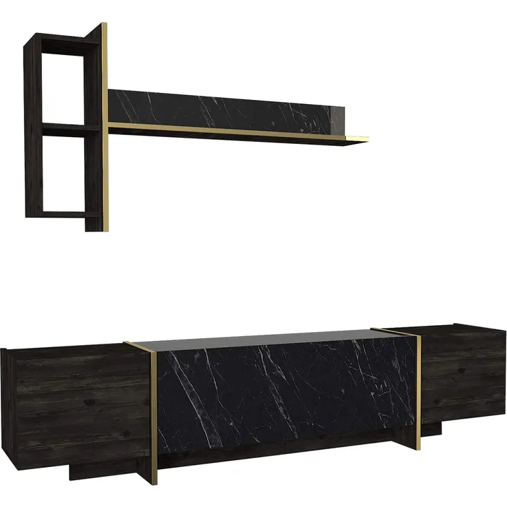 Wohnwand Veyron Rebab Braun Dunkelgrau ( Marmor Optik )