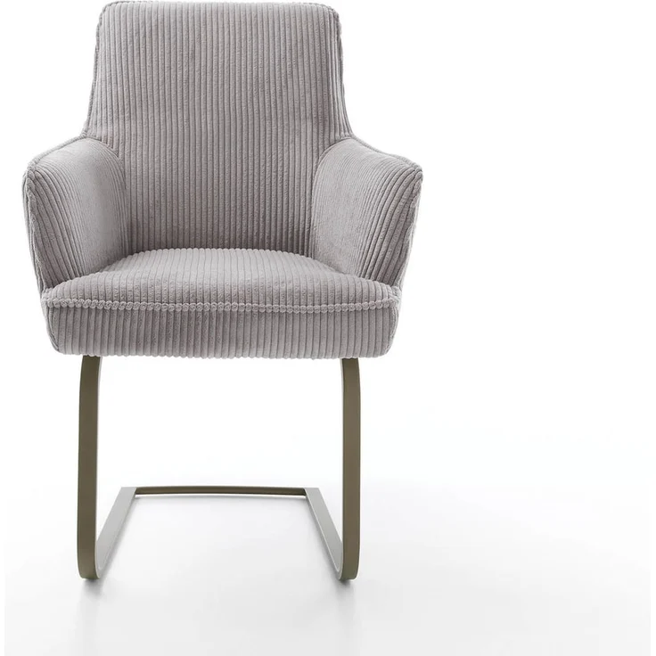 Delife Freischwinger Heira-Flex mit Armlehnen, Taschenfederkern, Effektfinish Titan, Cord Silbergrau, 63x64x94 cm – Bild 2
