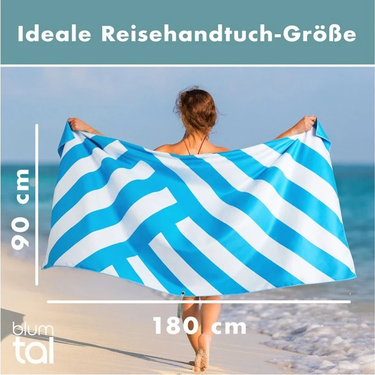 Blumtal Reisehandtuch Strandhandtuch 90x180 cm aus Mikrofaser - kompakt & schnelltrocknend, sandfrei mit Band - Mikrofaser Handtuch groß mit Wellen-Muster – Bild 2