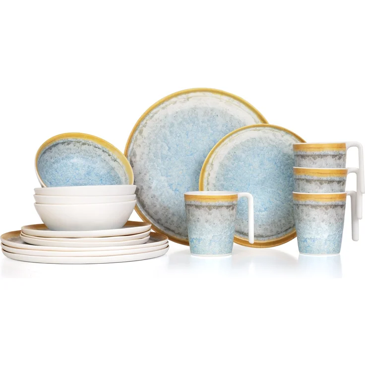 Moritz Camping Tafelgeschirr aus Melamin für 4 Personen 16-teilig | spülmaschinenfest | Picknick Geschirrset | Geschirr Campinggeschirr I Crystal Blue Design – Bild 1