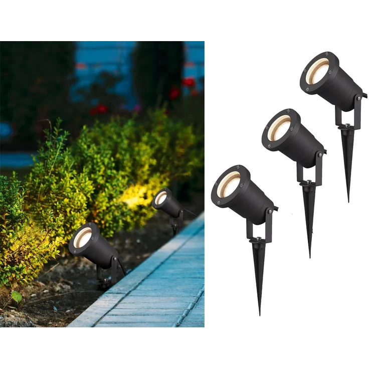 Schwenkbarer LED Garten Baumstrahler 3er Set mit Erdspieß & 5m Anschlußkabel – Bild 1