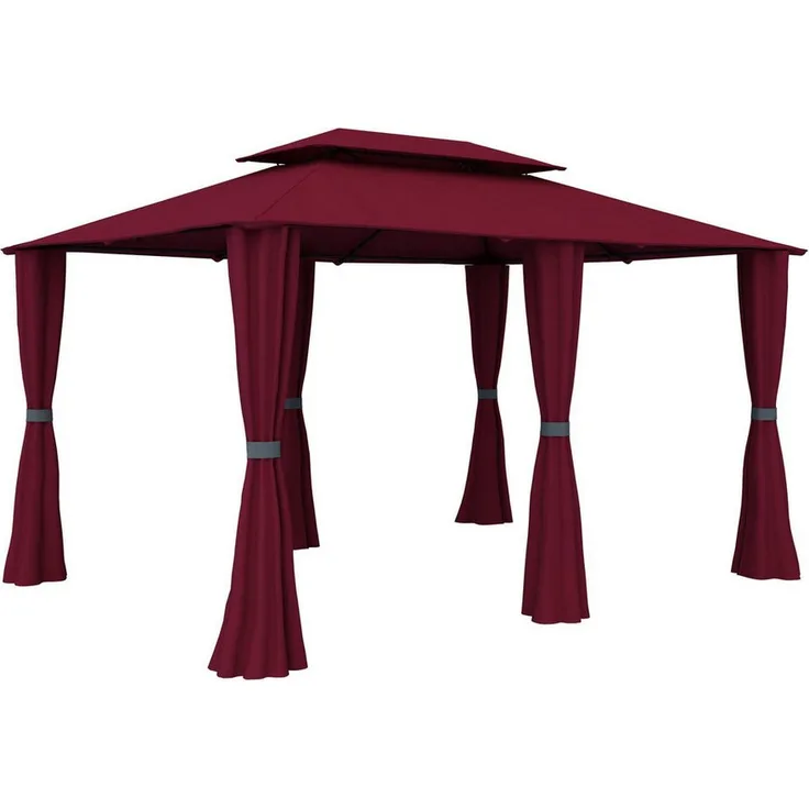 paramondo Pavillon Gartenpavillon 4x3m Bordeaux, Werkzeugloser Aufbau, Doppeldach, inklusive Seitenwände