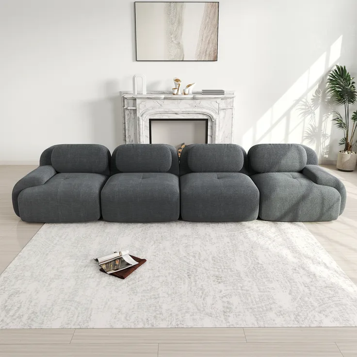 4-Sitzer-Sofa aus weichem Cordstoff,32D hochelastische Polsterung haustierfreundlich und ergonomisch vakuumverpackt frei kombinierbar ohne Montage für Schlafzimmer und Büro,Cordstoff,Grey,