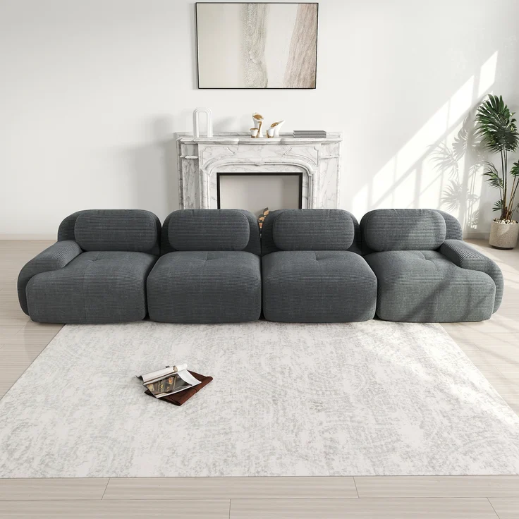 4-Sitzer-Sofa aus weichem Cordstoff,32D hochelastische Polsterung haustierfreundlich und ergonomisch vakuumverpackt frei kombinierbar ohne Montage für Schlafzimmer und Büro,Cordstoff,Grey, – Bild 1