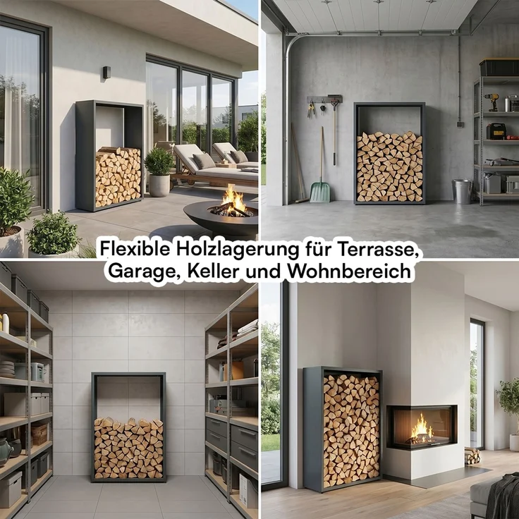 STEELSØN ‚Keid’ Kaminholzregal 150x120x42,5 cm, Brennholz Regal für innen/außen, rostfrei & wetterfest, stabil aus Metall, anthrazit – Bild 9