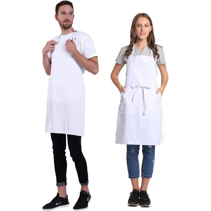 Schürze verstellbar Tasche lange Bänder Damen Herren Küche XL Weiß – Bild 2
