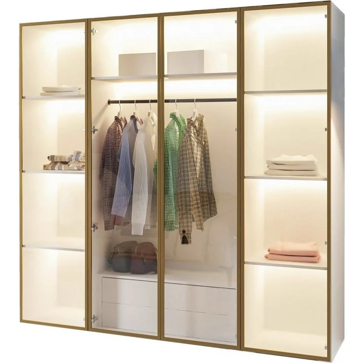 Compleo Drehtürenschrank mit LED-Beleuchtung,Glasfronten, Perfekt Garderobe mit 2 Schubladen – Bild 4