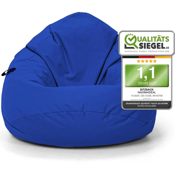 Nadimaideal Sitzsack Tropfenform Kastanie | Bodenkissen für Kinder & Erwachsene | Indoor & Outdoor | Gaming Sitzsack - Sitzkissen - Beanbag | Füllung EPS Perlen (Blau, XXL-Durchmesser 88 cm) – Bild 1