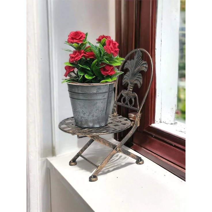 Blumenhocker Stuhl klappbar metall Blumenständer Pflanzenständer 32 cm Puppenstuhl – Bild 2