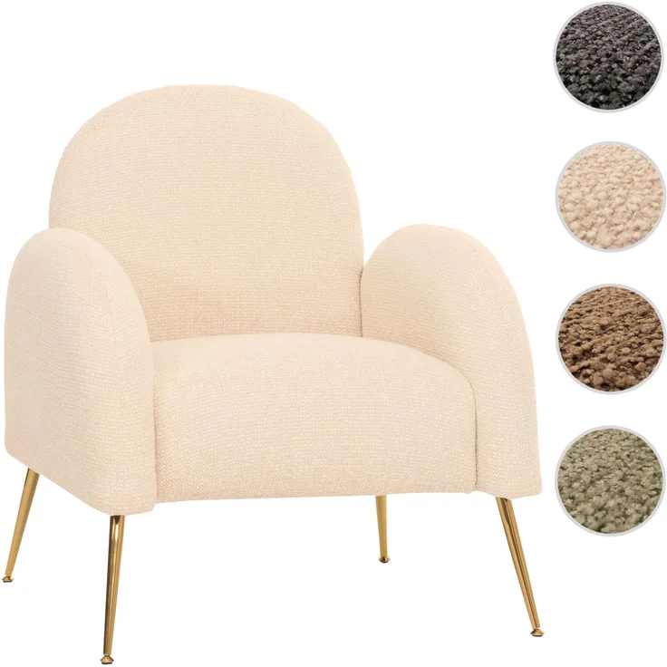 Lounge-Sessel HWC-N69, Cocktailsessel Sessel, Retro Nosagfederung Stoff/Textil Chenille ~ creme-weiß – Bild 10