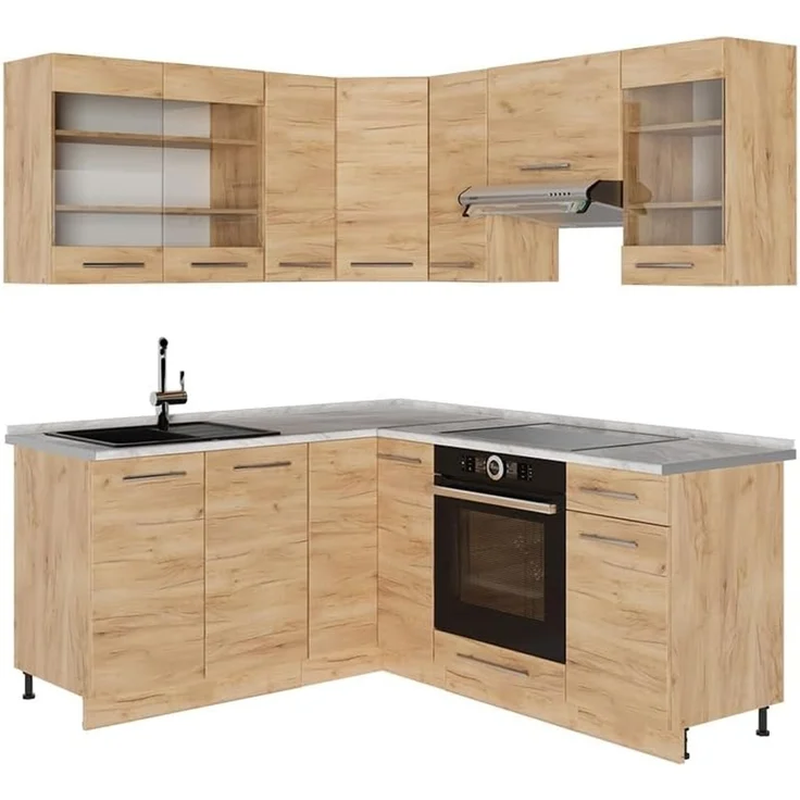 Eckküche Fame-Line Goldkraft Eiche/Goldkraft Eiche 190 x 160 cm, AP Marmor Vicco – Bild 1