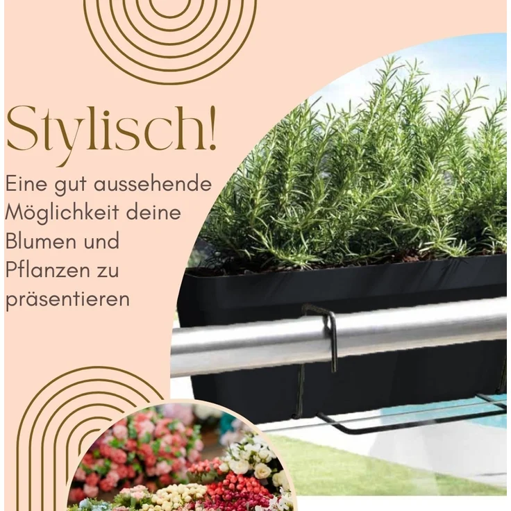 GarPet Balkonkasten 4x Blumenkasten Balkon Geländer Kasten Halterung Wasserspeicher 50 cm – Bild 3