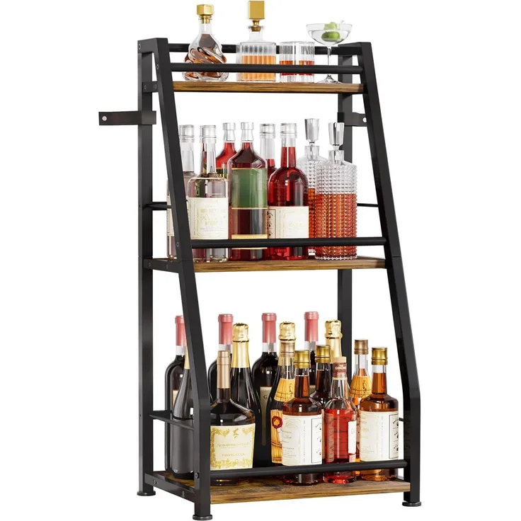 Yorbay Weinregal Stehend, Weinständer aus Holz &Metal 40x30x80cm, Gewürzregal für Küche, Wohnzimmer, Kaffee - Bar