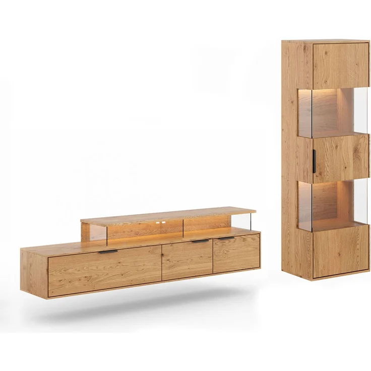 Wohnwand Tirano Wohnzimmer-Set Massivholz geölt Ausführung braun