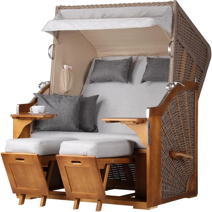 Strandkorb Komplettset - bene living - Schleswig Pinie - PE mokka - Modell 559 – Bild 1