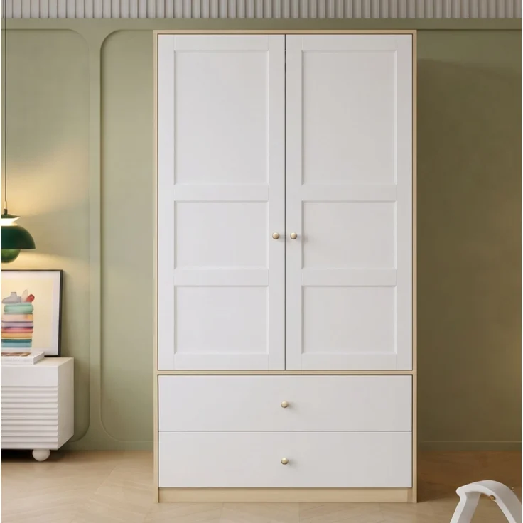 CHICFURN Kleiderschrank 100x180x48 cm aus MDF mit 2 Türen und 2 Schubladen – Natural/Weiß – Bild 4