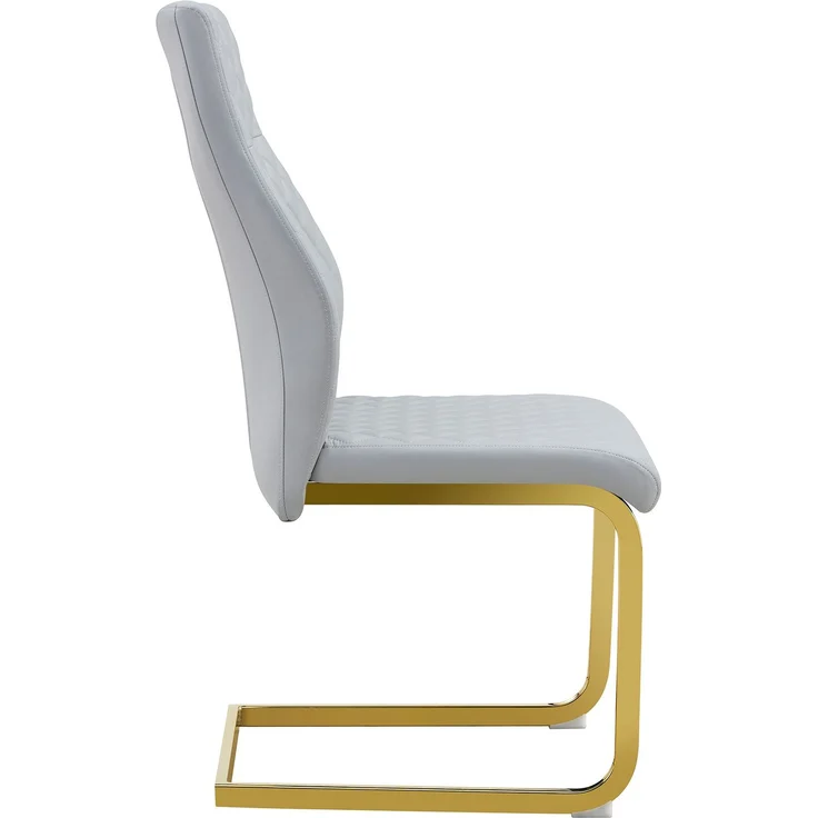 Esszimmerstuhl im Rautenmuster, PU-Lederoptik, 2er-Set, H 100 x T 43 x B 63 cm, Hellgrau/Gold – Bild 8