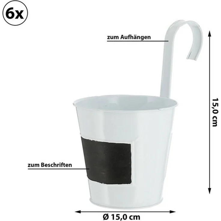 CEPEWA Übertopf Übertopf 6er Set, weiß Ø15cm H5cm, Kräutertopf zum Beschriften (6 St) – Bild 4