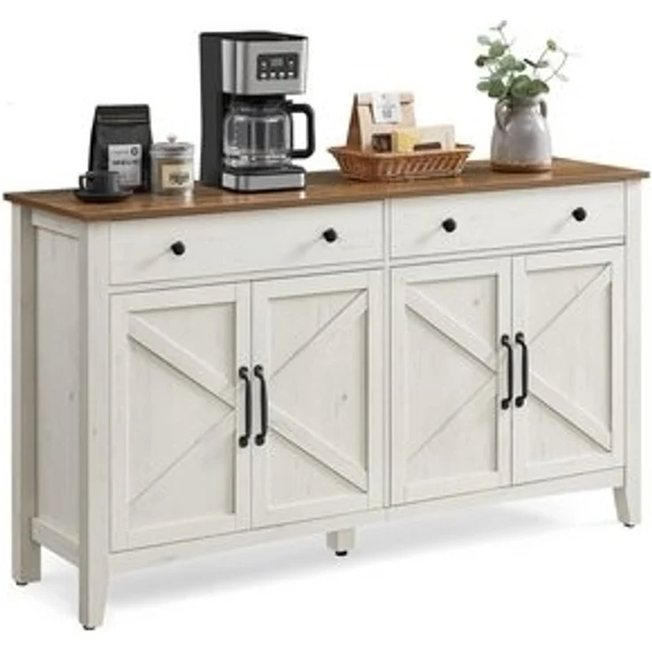 Vasagle Küchenschrank, mit Schubladen und Türen, verstellbare Ablage, Holz/Stahl, vintageweiß-honigbraun, 40 x 140 x 80 cm – Bild 6