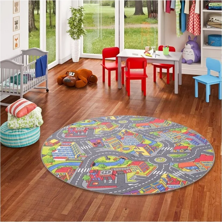 Snapstyle Kinderteppich Kinder Spiel Teppich Little Town 3D Rund, Rund, Höhe: 4 mm