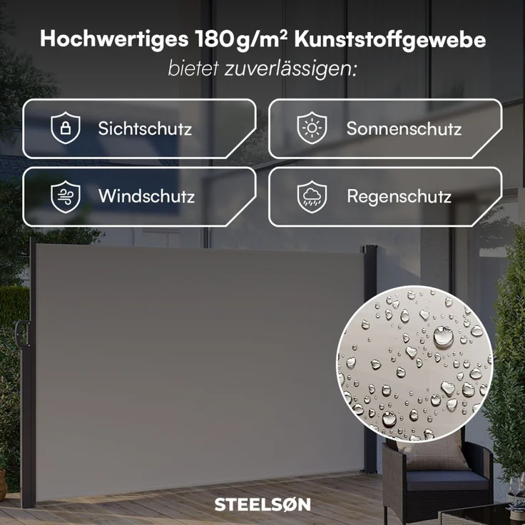 STEELSØN 'Zirella' Seitenmarkise mit Aluminium-Kassette, ausziehbar, 180x300 cm, beige/anthrazit, Windschutz, wetterfest und blickdicht – Bild 3