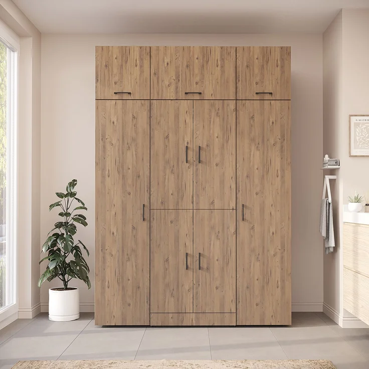 Roomart Waschmaschinenschrank - DORA-I- 160 cm breit - Wasch- & Trocknerschrank mit 2 Hochschränken, Türen & Ausziehbrett, Waschmaschinen-Überbau für Waschküche & Hauswirtschaftsraum • Eiche – Bild 2